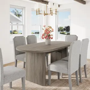 Garvee Oval Dining Table for 6-8 People, Large Kitchen Table with Thick Sturdy Wooden Base, Farmhouse Style for Dining Room, Kitchen, Living Room, or Office, 63" Long, Grey Walnut Finish