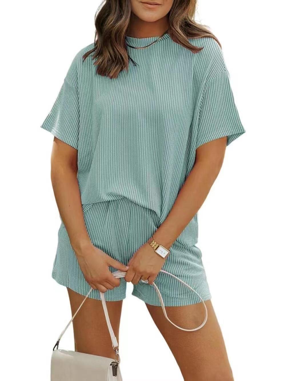 Women's Ribbed Textured Lounge Shorts Set - Short Sleeve Pajamas with Pockets - Mother's Day Gift Women's Ribbed Textured Lounge Shorts Set - Short Sleeve Pajamas with Pockets - Mother's Day Gift