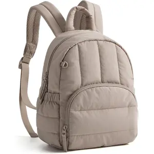 Mini Backpack for Women, Lightweight Puffer Small Backpack Purse, Quilted Casual Travel Daypack, Cute Water-Resistant Bookbag for Daily, Brown