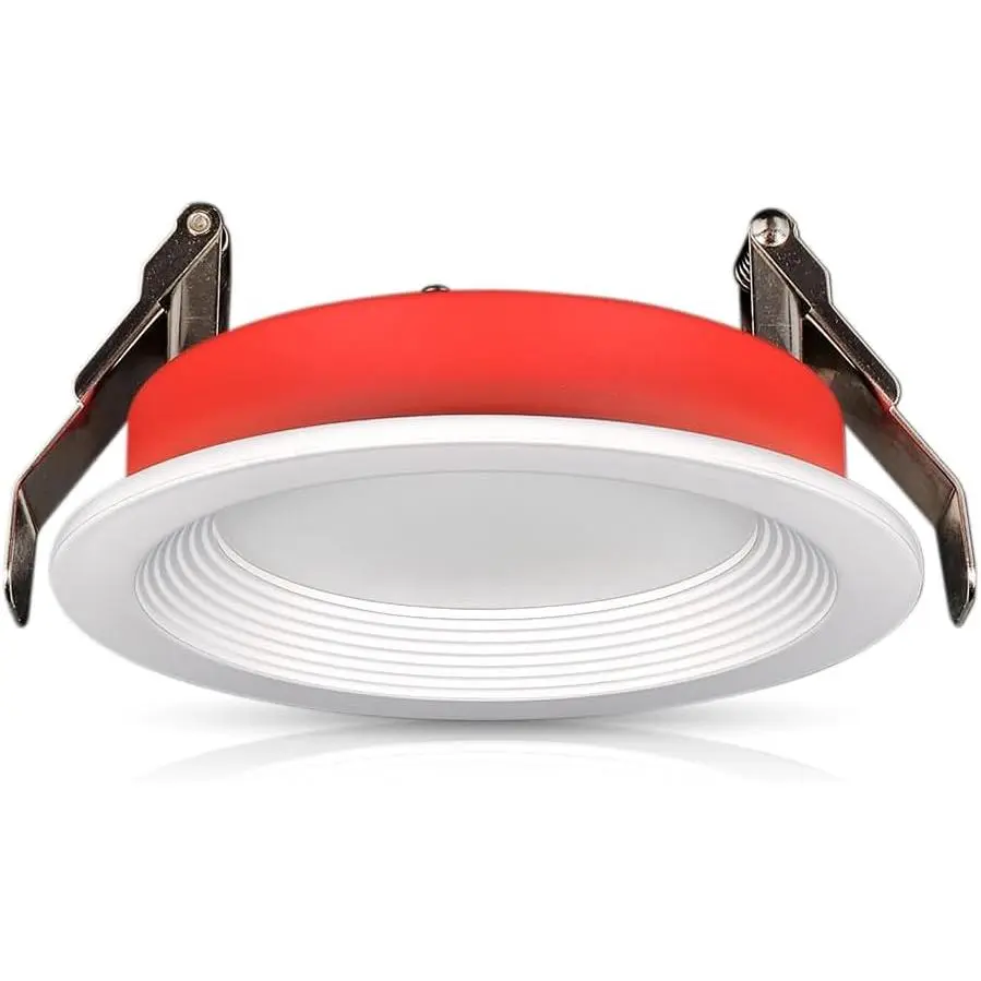 in.2 Hour Fire-Rated Round Baffle Slim LED Canless Downlight, 1000 Lumens, 5 CCT Color Selectable 2700K-5000K, Dimmable, IC Rated, 4