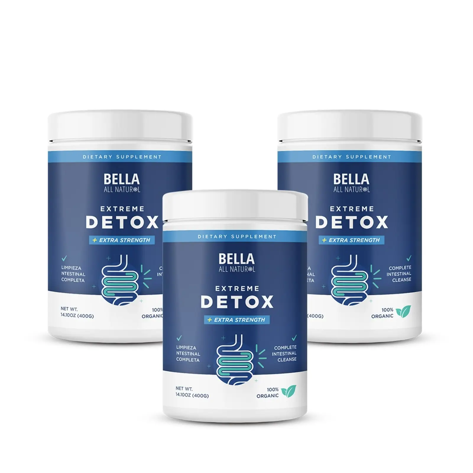 3 Pack - Bella All Natural - Colon Cleanse Unflavored - 400grams