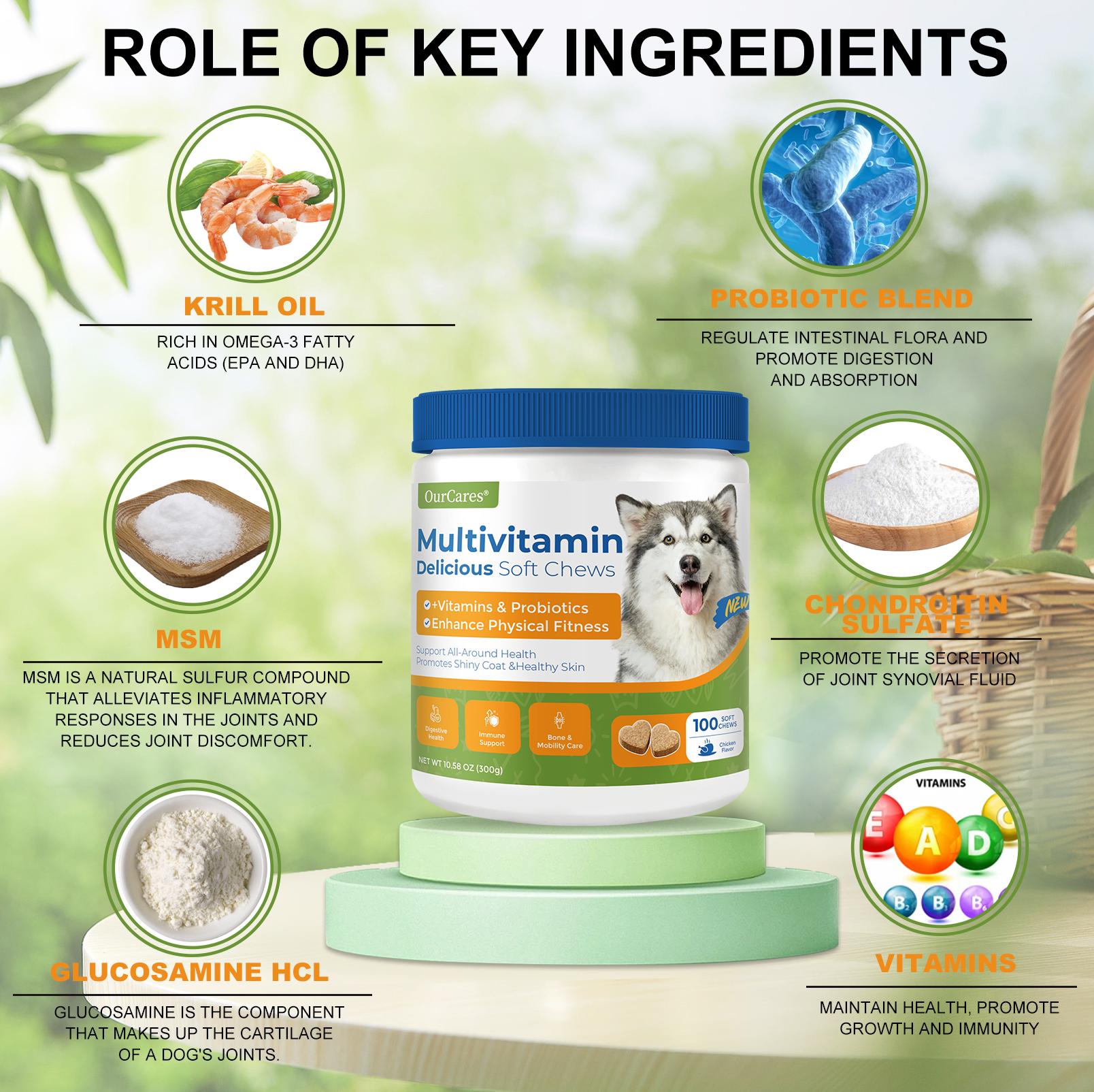 OurCares Generation 2 Dog Multivitamin Supplements 100 Count Dog Multivitamin Chewable Immune Joint Support Skin Gut Health Glucosamine & Probiotics - Safe for Senior & Puppy Multivitamin - Chicken Flavor Pet Daily Chews Snacks OurCares Generation 2 Dog Multivitamin Supplements 100 Count Dog Multivitamin Chewable Immune Joint Support Skin Gut Health Glucosamine & Probiotics - Safe for Senior & Puppy Multivitamin - Chicken Flavor Pet Daily Chews Snacks