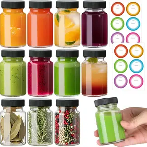 2 oz Glass Ginger Shots Bottle with Caps, 12 pack 60 ml Juice Shot Bottles,Leakproof Small Glass Bottles with  for Ginger,Beverages