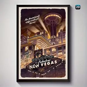 2D Flat 1pc Wooden Frame Painting Retro Style <Fallout: New Vegas> Canvas Print Poster, Ideal Wall Art Decoration for Gamers, Living Room, Bedroom, Office, Dining Room, Artwork, Perfect Gift and Decoration