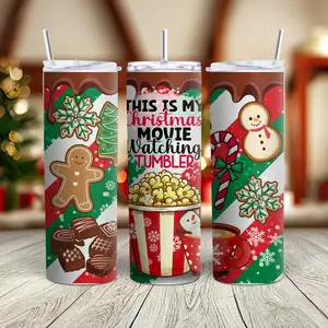 Christmas Movie Watching Tumbler – 20oz  Stainless Steel Drinkware - Holiday Hot Cocoa & Popcorn Cup