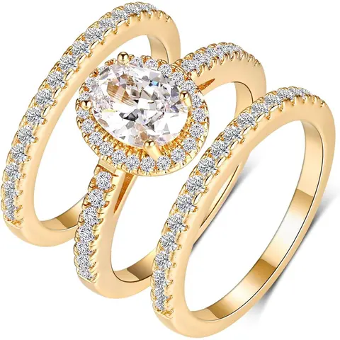 GEMSME 1.5CT Three in One Round/Oval/Eye/Teardrop Halo Wedding Bands Set Engagement Rings Cubic Zirconia Promise Eternity Band for Women Size 5-10 R-1013