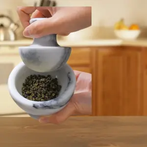 Marble Mortar and Pestle Set, 3.8 Inches, 1/2 Cup, Stone Grinder for Pills and Spices, Easy to Grip and Clean, and