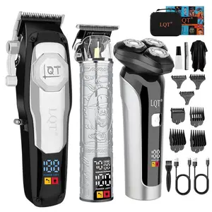 LQT Black-Silver Men’s 3-in-1 Grooming Set for modern men. Haircut edging shave all-in-one. Powerful motor fast smooth, safe blades protect skin, LED display avoid power off, cordless portable, home travel use, practical decent gift