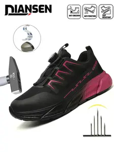 Steel Toe Shoes for women Work Safety Industrial Protective Rotary Buckle Work Shoes for Construction Comfortable Lightweight Warehouse Factory Water resistant Slip Resistant Toe all-season outdoor New Fashion High quality texture light Breathable