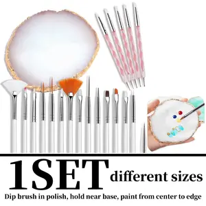 Nail Art Design Tools - 15pcs Painting Brushes Set with 5pcs 2-way Dotting Pens & Gold-rimmed Resin Palette, White Sports & Outdoor