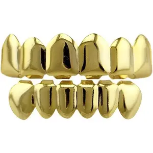 24K Gold Plated Hip Hop Teeth Grillz Punk Custom Fit Teeth Grillz Caps Top & Bottom Grill Set Removable Hip Hop Mouth Grills For Women Men Gift Halloween Party Photo Fancy Dress Accessories*ms