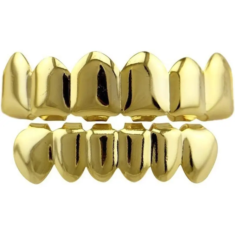 24K Gold Plated Hip Hop Teeth Grillz Punk Custom Fit Teeth Grillz Caps Top & Bottom Grill Set Removable Hip Hop Mouth Grills For Women Men Gift Halloween Party Photo Fancy Dress Accessories*ms