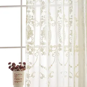 2 Panels White European Style Sheer Curtain Embroidered Window Curtains  Floral Tulle for Living Room Bedroom with Grommet White 54W X 96L inch