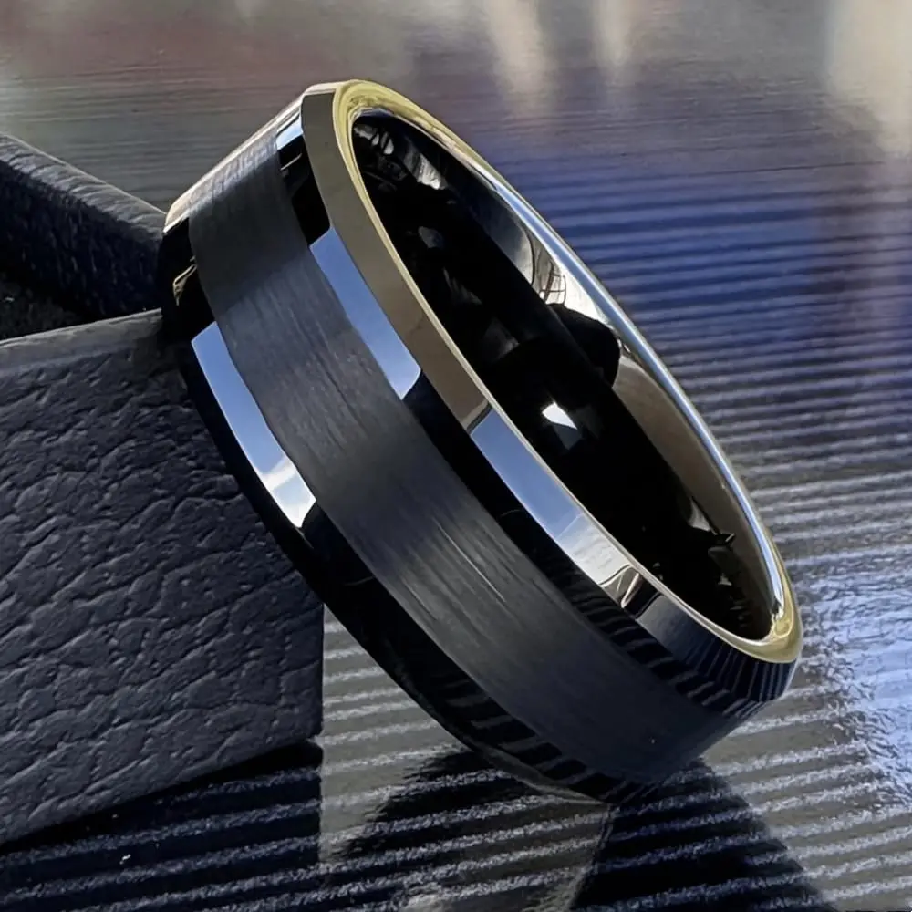 8mm black brushed tungsten carbide ring, suitable for weddings, romantic occasions, or daily wear, an excellent gift for grooms, boyfriends, and husbands