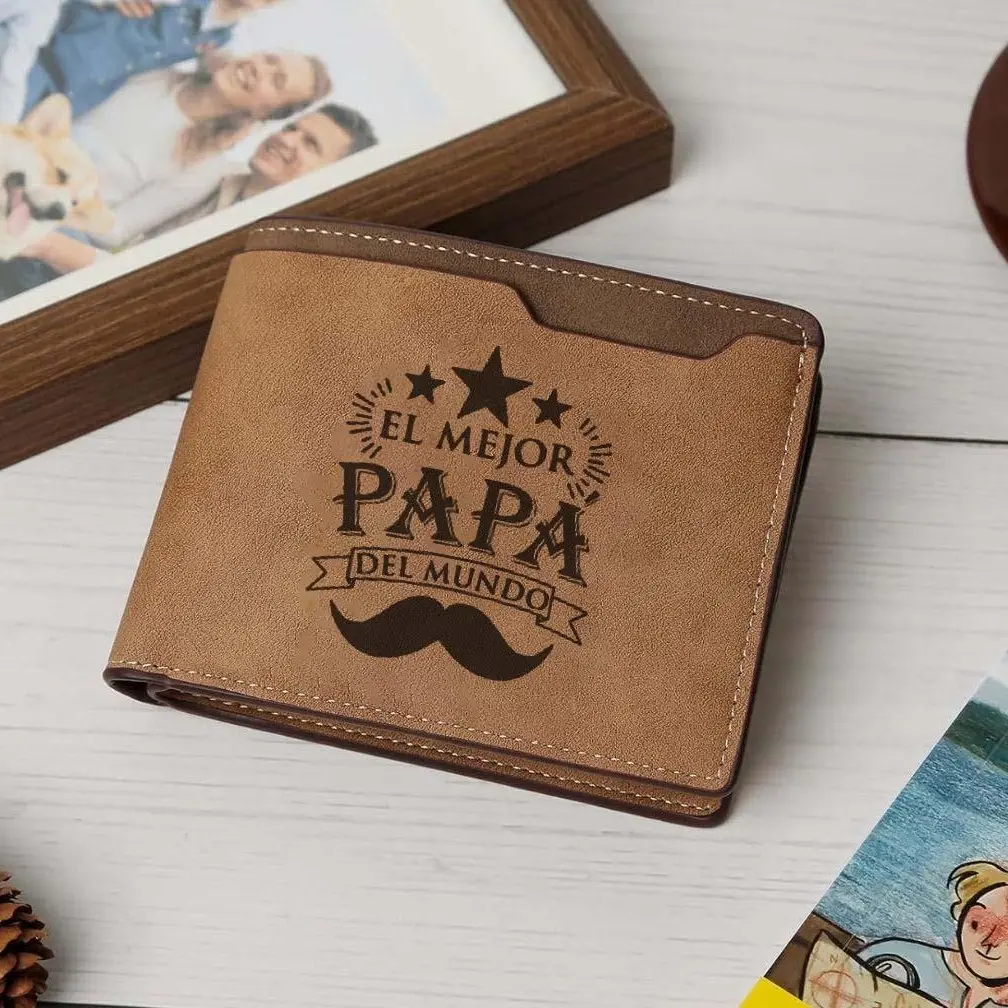 El Mejor Papa Del Mundo Engraved Wallet, Mustache Mens Bifold Wallet, Spanish Fathers Day Gift, Best Dad Gift