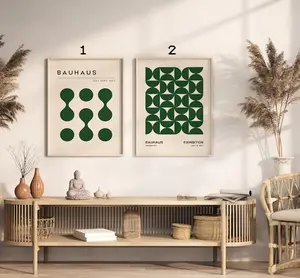 Set of 2 Bauhaus Prints, Mid Century Modern Poster Set, Green Abstract Poster, Retro Bauhaus Wall Art, Set of 2 Prints, Gallery Wall Art