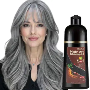 Silver Gray Hair Dye Shampoo 5-in-1, Instant Herbal Hair Color Shampoo for Gray Coverage, Semi-Permanent Natural Vegan Formula, Long-Lasting Hair Color in Minutes, Easy to Use for Women & Men, Shampoo Para Pintar el Cabello, 500ml