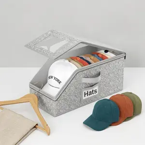 Clear Window Hat Storage Bin - Foldable Cap Organizer Box with Carry Handles, Dust-Proof Hat Holder for Closet, Bedroom & Car - Perfect for Baseball Caps & Hats