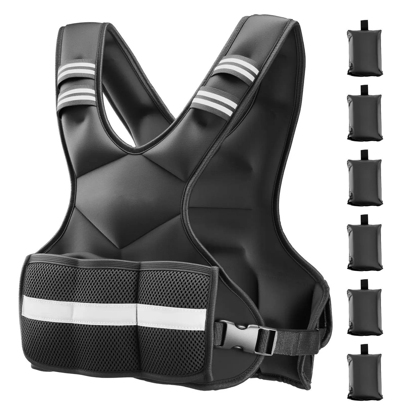 Adjustable Weighted Vest 4-10 lbs with 6 Removable Weight Packs Reflective X-Shape Neoprene Body Weight Vest for Strength Training Running Jogging Workout