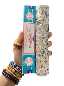 Money Matrix Satya Nag Champa Incense | Large Organic White Sage Smudge Stick