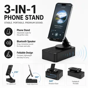3-in-1 Bluetooth Speaker & Phone Stand | 360° Rotating Charging Dock | Portable Desktop Audio for Kitchen & Travel | Universal Fit