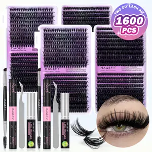 MAGEFY 1600 Clusters 40D 60D 80D 100D Lashes Clusters Tool Kit Set With Glue, Lash Glue Remover, Tweezers, Eyeliner Eyebrow Brush, 9-18mm Cosmetic Makeup Natural lash Clusters