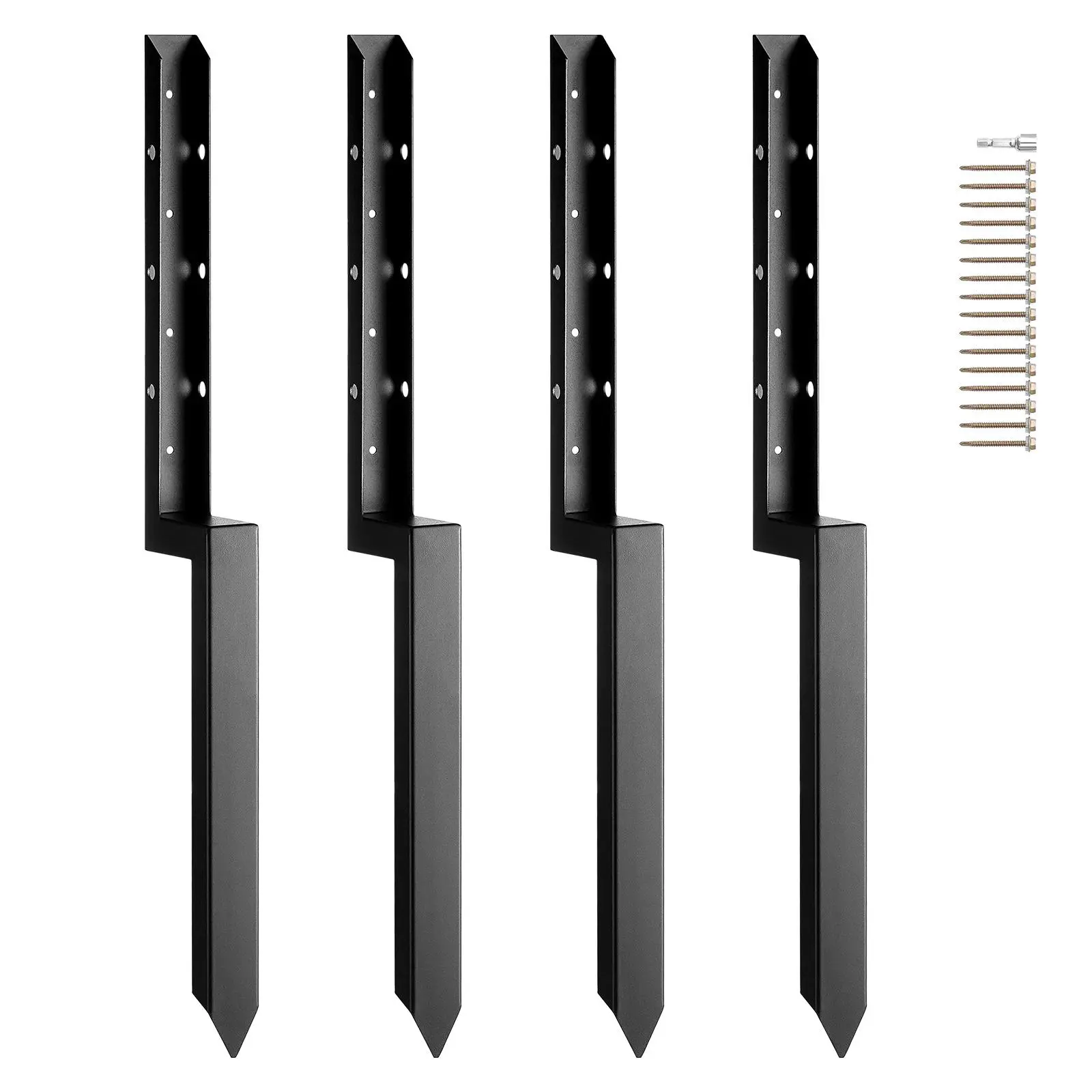 VEVOR Fence Post Anchor Repair Kit,  , 4 Pack Inner Diameter 2 x2 Inches Heavy Duty Steel Fence Post Support Stakes, Anchor Ground Spike for Repair Tilted, Broken Wood Fence Post#BacktoSchool