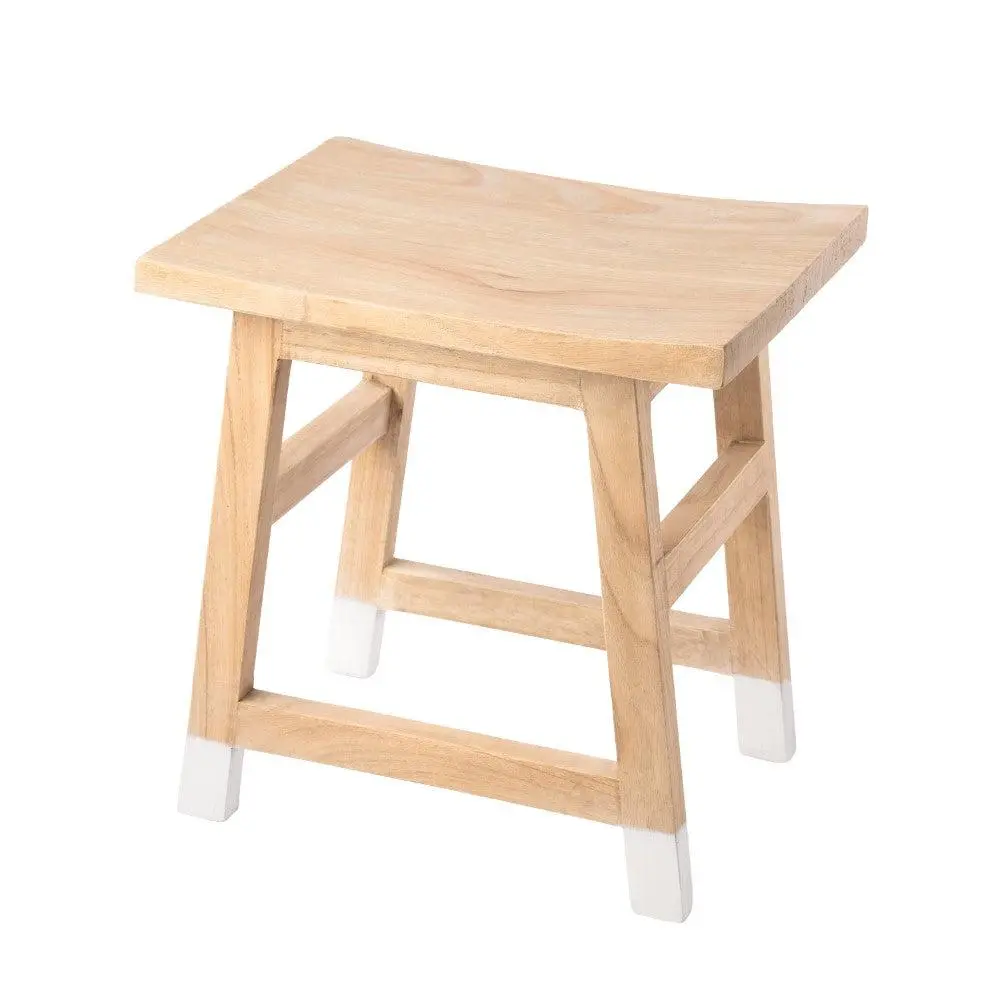 Finesse-18-3 Handcrafted Solid Mindi Wood Accent Stool with Tipped Legs, Compact Coastal Aesthetic Indoor Furniture with Geometric Appeal, 275 lb Weight Capacity Stool