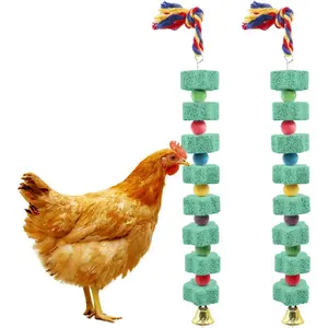 2-piece set of large chew toys for chickens, chicken beak grinding calcium stone with bell, cage accessories, suitable for budgies, parrots, lovebirds, hamsters, rabbits, and African grey parrots as cage toys