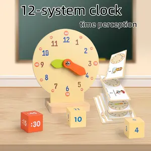Kids Wooden Clock Learning Set, Math Learning Blocks, Math Learning Tools, Educational Time-Telling Toy with Puzzle Pieces, Ideal Birthday Gift for Boys & Girls