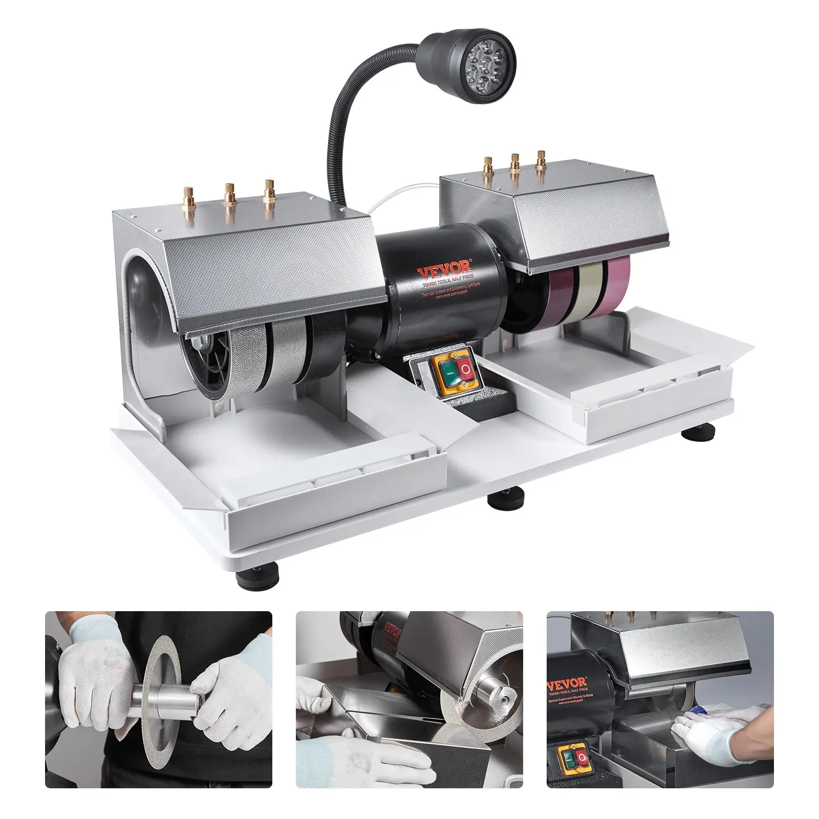 【DealsForYouDays】VEVOR Cabbing Machine, 6 1/4HP 1800rpm Efficient, Lapidary Rock Grinder Polisher With Lamp Water Pump, Gem Faceting Machine, Rock Grinding Machine for Gem Jade Stone, Create Cabochons for Necklaces