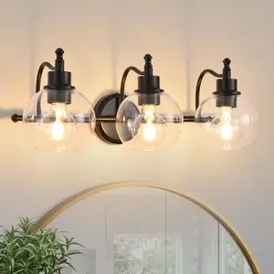 3-Lights Bathroom Vanity Lighting Fixtures Brushed Gold Modern Vanity Light 22Inch Bathroom Light Fixture Bathroom Lights Over Mirror with Clear Glass Shade for Living Room, Kitchen (E26 Base)