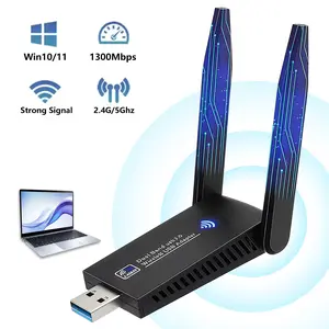 WiFi Adapter,USB WiFi Adapter for Desktop PC,1300Mbps,Dual Band Internet Network WiFi Card,2×High Gain Antenna,WPA2,WiFi Dongle