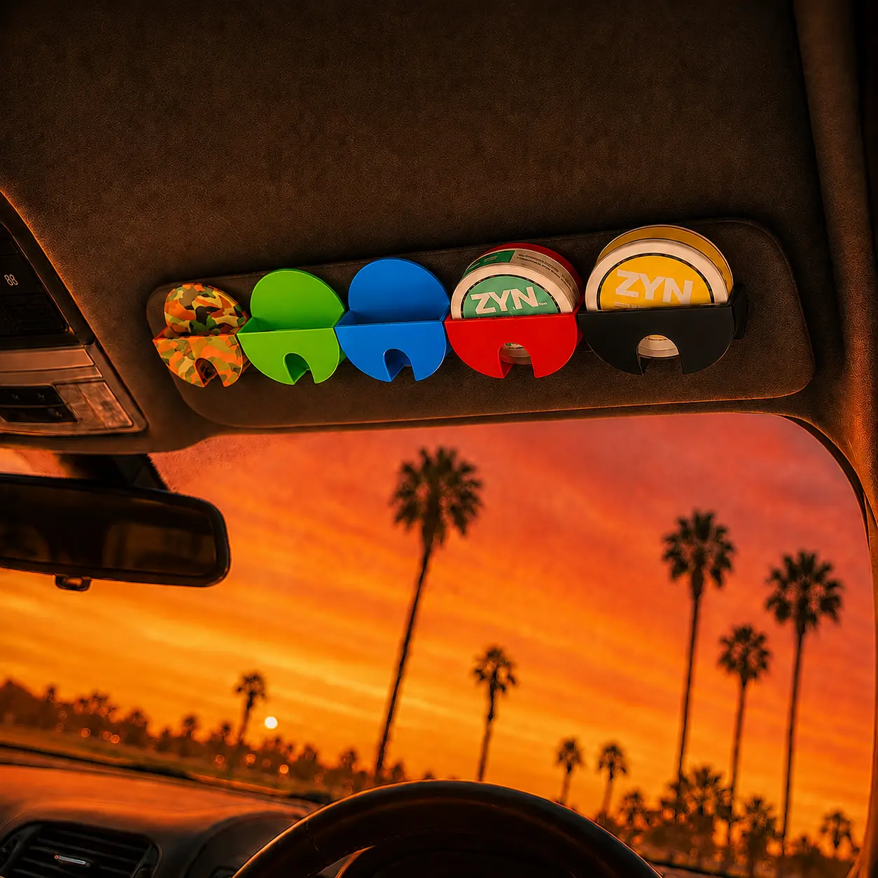 3D Printed PLA Plastic ZYN Holster - Compact Clip-On Car Sun Visor Organizer with Round Slot, Secure Hold, Multiple Colors, Easy Access Car Interior Stowing Accessory, Christmas Stocking Stuffer Gift