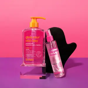 Glow Your Own Way + Mist Bundle | b.tan Best Clear Self Tan Gel & Face Spray Kit | Dark, 1 Hour Express, Transfer-Resistant Fake Tanner Gel with Face Tanning Mist, Velvety Applicator Tanning Mitt