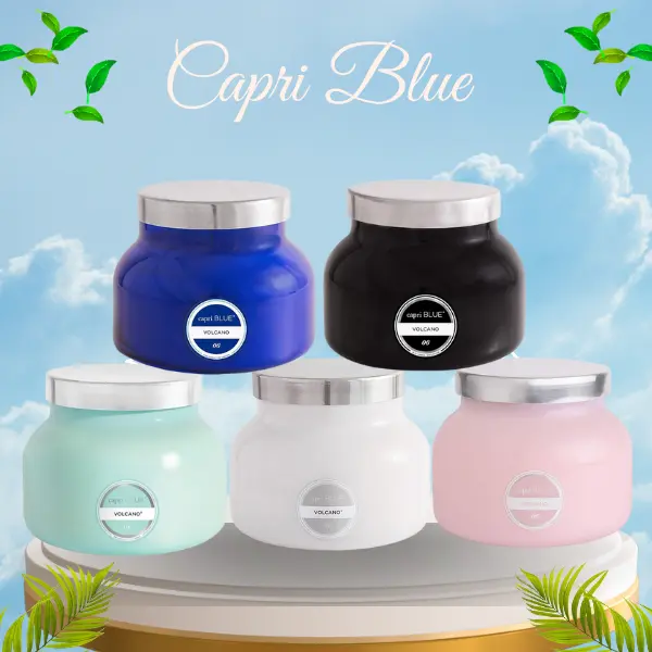 Capri Blue Volcano & Aloha Orchid Candle Set – 19 oz Luxury Scented Candles in Reusable Glass Jars | Up to 85 Hours Burn Time | Great Gift Idea | Multi Colors: Black, White, Pink, Aqua, Blue