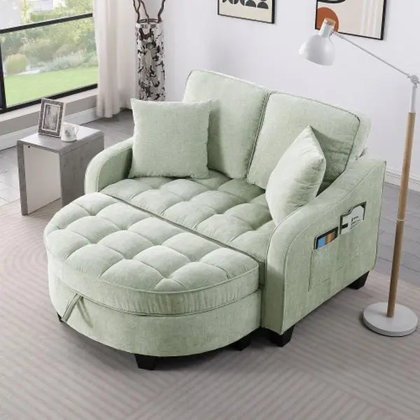 Niccae 2-Seat Upholstered Sofa Couch - 2Packs Shipped, Double Sofa Chaise Longue with Irregular Armrests, Backrests, Storage Footrest & 2 Small Throw Pillows, Indoor Furniture for Living Room, Bedroom, 2 Seat Living Room Furniture,sohochic
