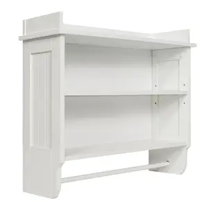 Redmon Contemporary Country Floating Wooden Wall Shelf with Towel Bar, White Decor Shelves