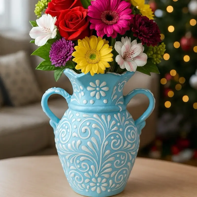 Talavera Cielito Lindo Flower Vase | Blue & White