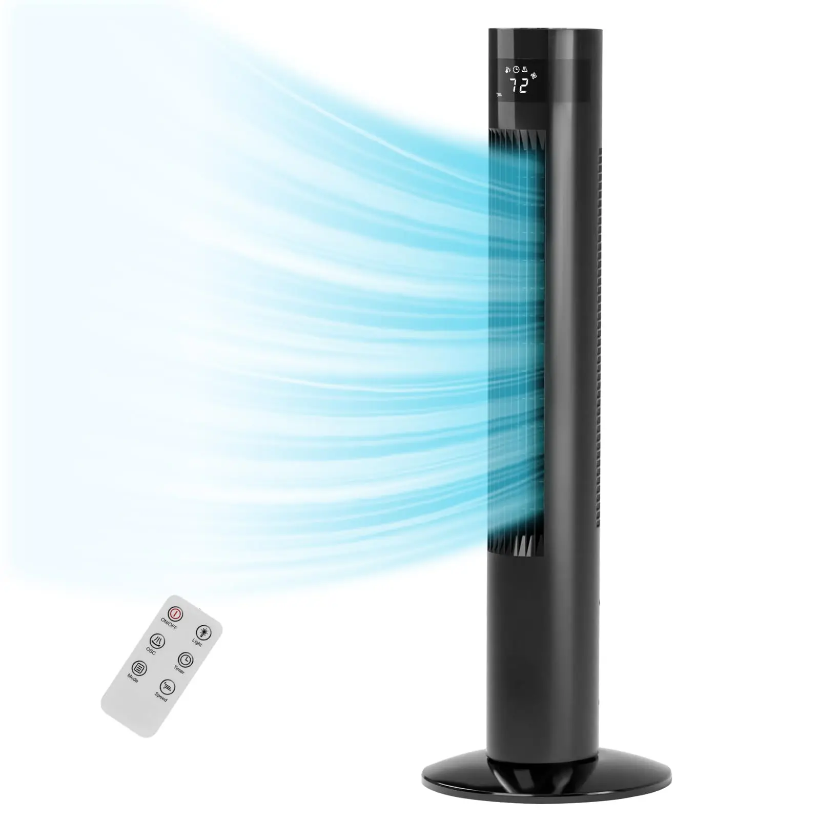 Tower Fan, Oscillation Fan with Remote Control, Standing Fan for Office, 3 Wind Modes, Time Settings, Portable Bladeless Floor Fans for Home with Children/Pets/Elders