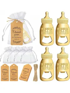 24pcs Popping Bottle Openers Baby Shower Return Favors For Guests Bottle Opener Decorations And Souvenirs With Organza Bags Thank You Tags For Theme Party Favors