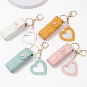 2 PCS Lipstick Holder Keychain PU Leather Potable Chapstick Holder with Mirror Soft Lip-Balm Holder Travel Storage Case, Lipstick Pouch, Mini Bag Balm for Chapstick Perfume Fingernail Polish