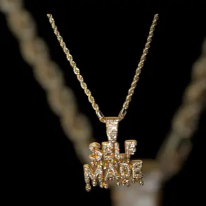 CEJEWELRY Self Made Pendant 24" Rope Cubic Zirconia Chain Hip Hop Necklace with Alphabet Purity, 5-Layer Gold Plated Cuban Chain