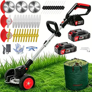 Electric Weed Wacker Cordless Eater,21V No String Trimmer  ,3-in-1 Grass Trimmer/Lawn Edger/Brush  with Metal &Wheels,Stringless Weed Trimmer  operated for Garden&Yard