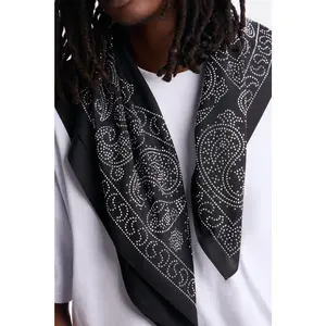 Rhinestone Embellished Paisley Bandana - Black Rhinestone Embellished Paisley Bandana - Black