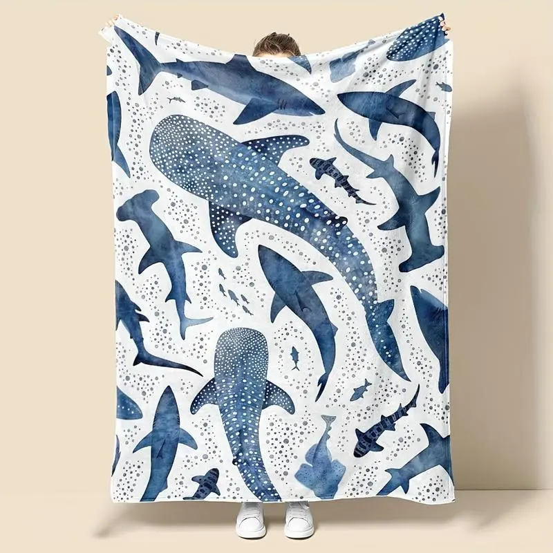 Soft Funny Throw Blanket Romantic ocean style whale shark pattern warm blanket children adult nap blanket soft and comfortable suitable for all seasons