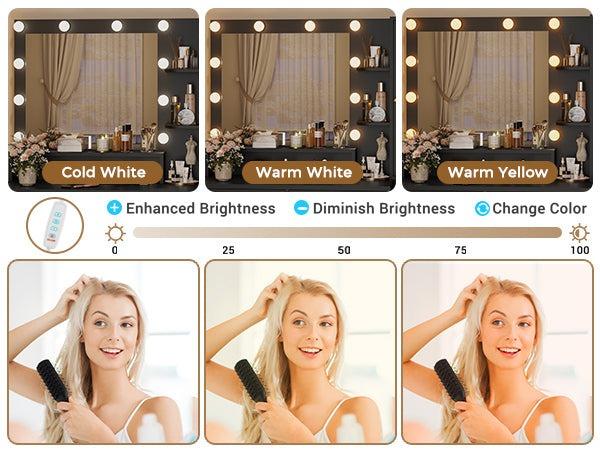 Sikaic Large Makeup Vanity with Nightstand Mirror and Lights & Charging Station 5 Drawers and Storage Shelves