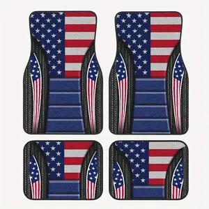 Vintage American Flag Car Floor Mats - 4pcs, Premium Polyester, Stylish Interior Protection, Non-Skid Rubber Backing Car Floor Mats for Honda, Trucks & SUVs | All-Season Use