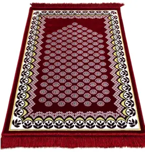 Velvet Floral Daisy Arch Islamic Prayer Rug - Red Velvet Floral Daisy Arch Islamic Prayer Rug - Red