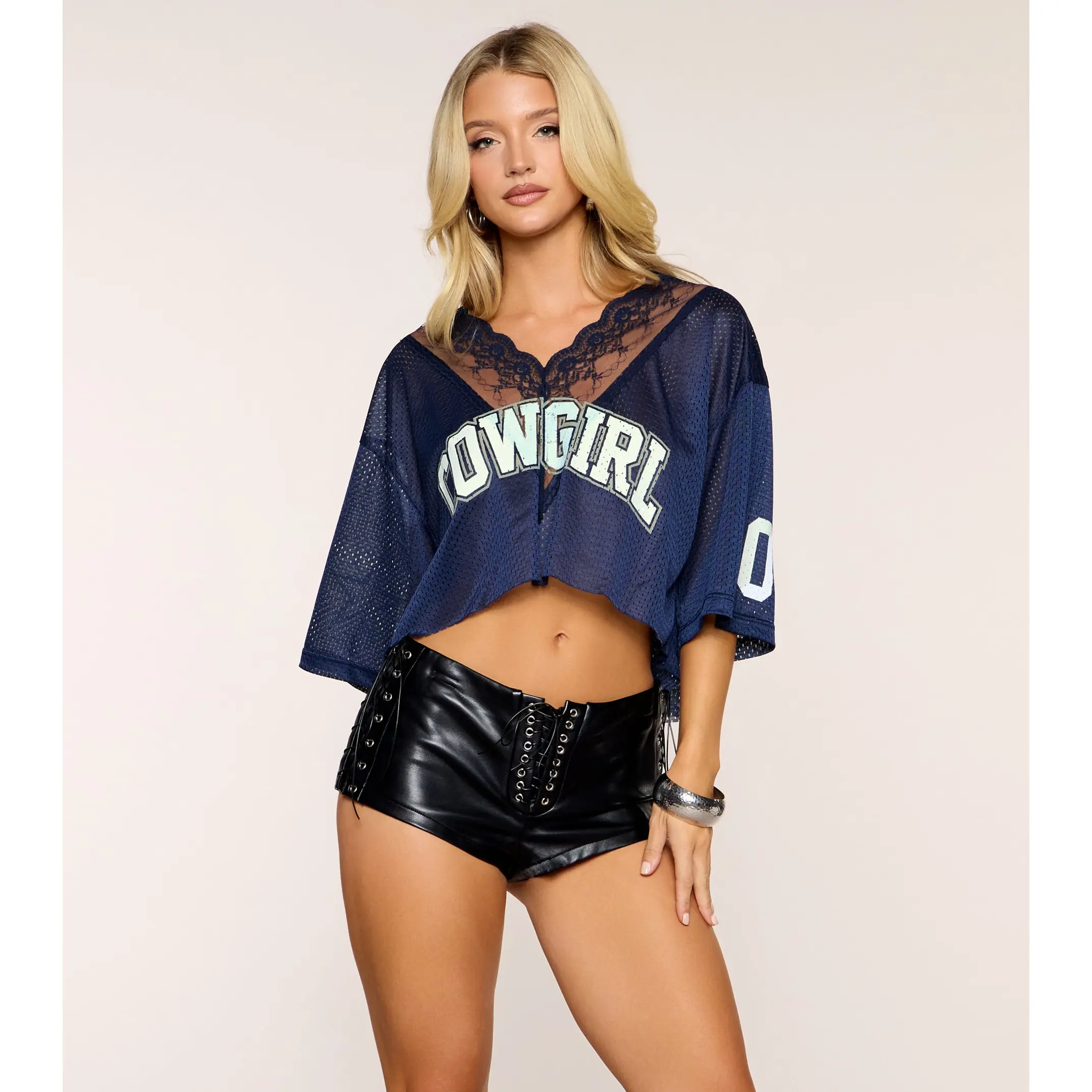 Rodeo Playlist Lace Trim Jersey Top